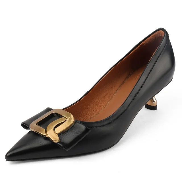 leather pumps shoes color black size 5 for women