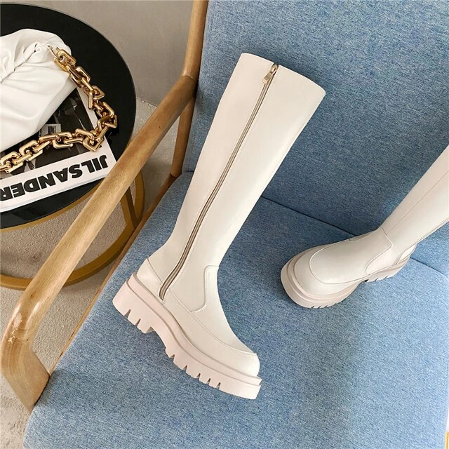 platform boots color beige size 8.5 for women