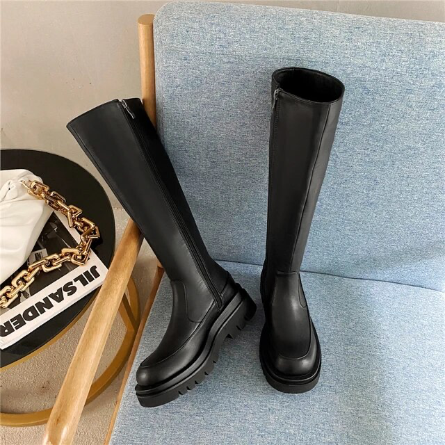 autumn leather boots color black size 7 for women