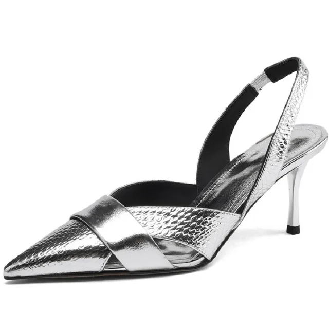 pointed toe sandals color silver size 6 for women