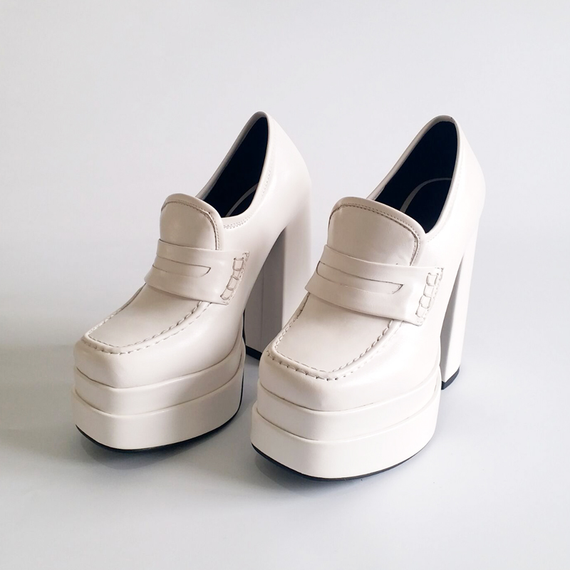 square toe platform shoes color white size 9 for women