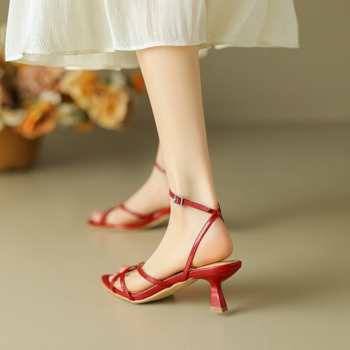buckle strap sandals color red size 7 for women