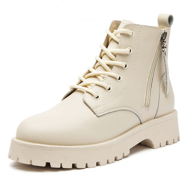 lace up boots color beige size 5.5 for women