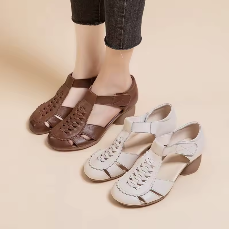 round heel sandals color beige size 6 for women