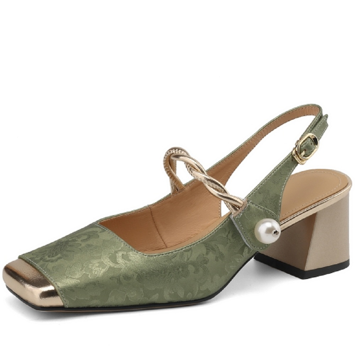 square heel sandals color green size 5.5 for women