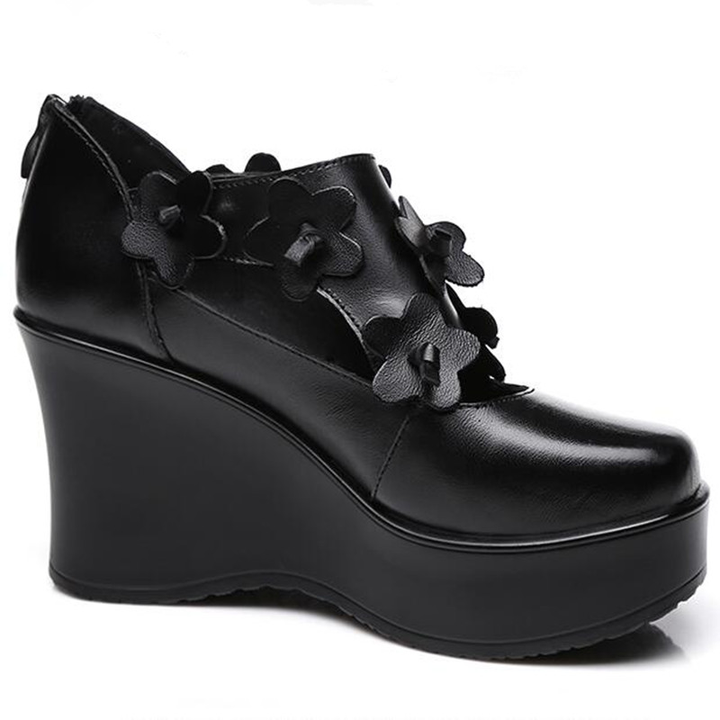 leather platform shoes color black size 7.5 for women