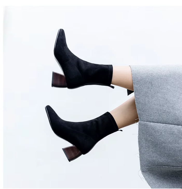 velvet stretch boots color black size 7 for women