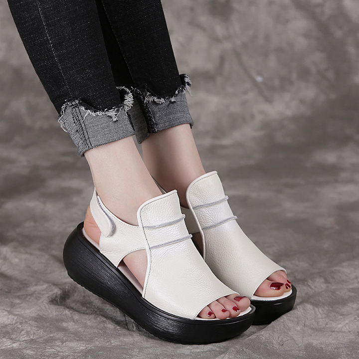 leather sandals color white size 6 for women