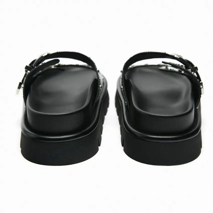 flat sandal color black size 7.5 for women