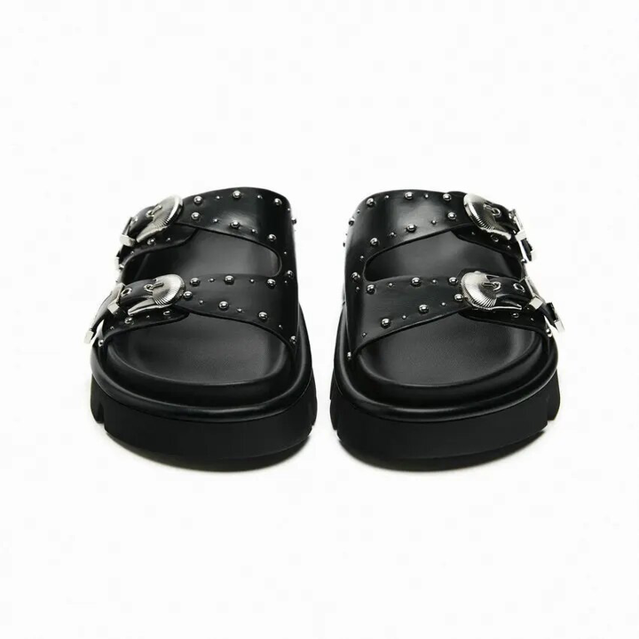 open toe slipper color black size 6.5 for women