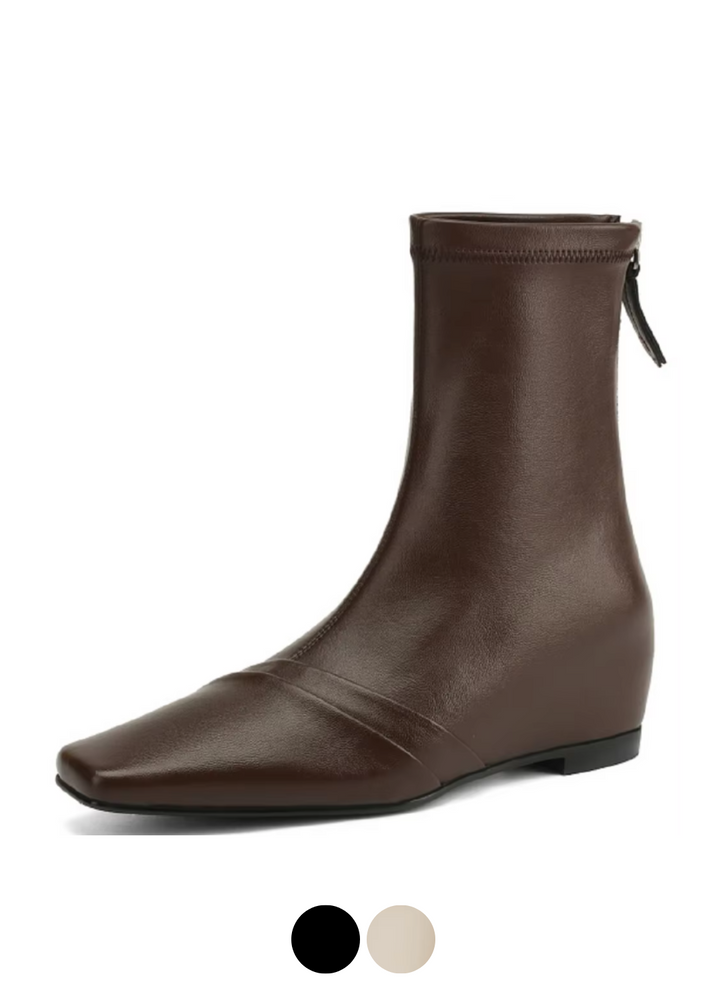 USS Shoes Ramona Back Zip Low Heels Leather Ankle Booties