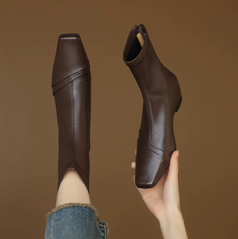 USS Shoes Ramona Back Zip Low Heels Leather Ankle Booties