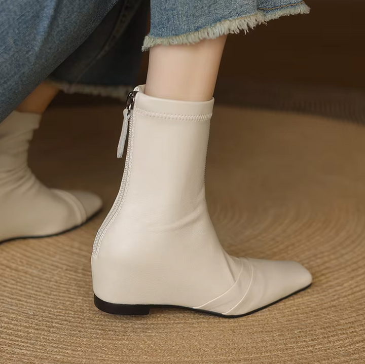 USS Shoes Ramona Back Zip Low Heels Leather Ankle Booties