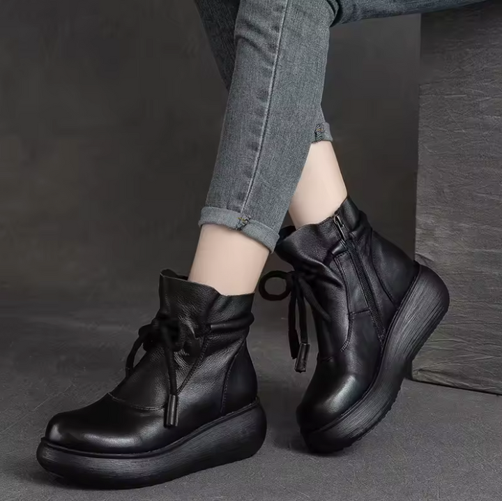 platform boots color black size 6 for women