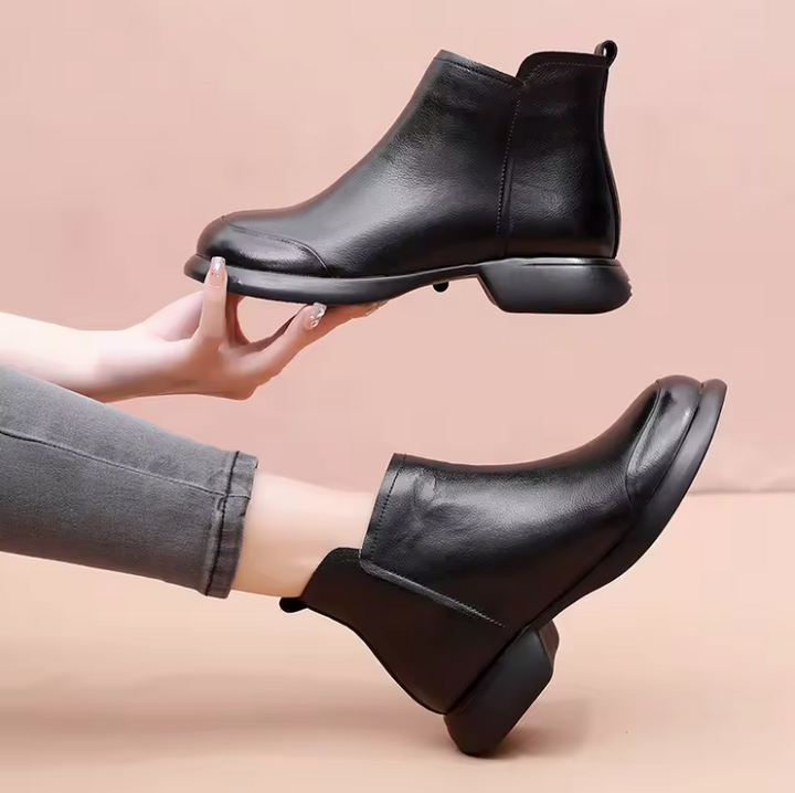 leather ankle boots color black size 8 for women