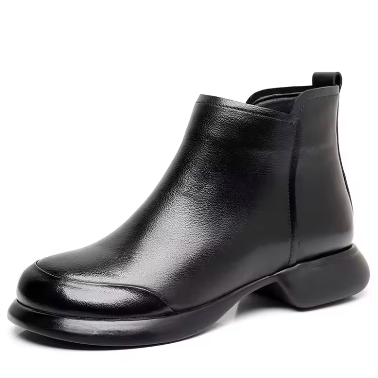 leather ankle boots color black size 5 for women