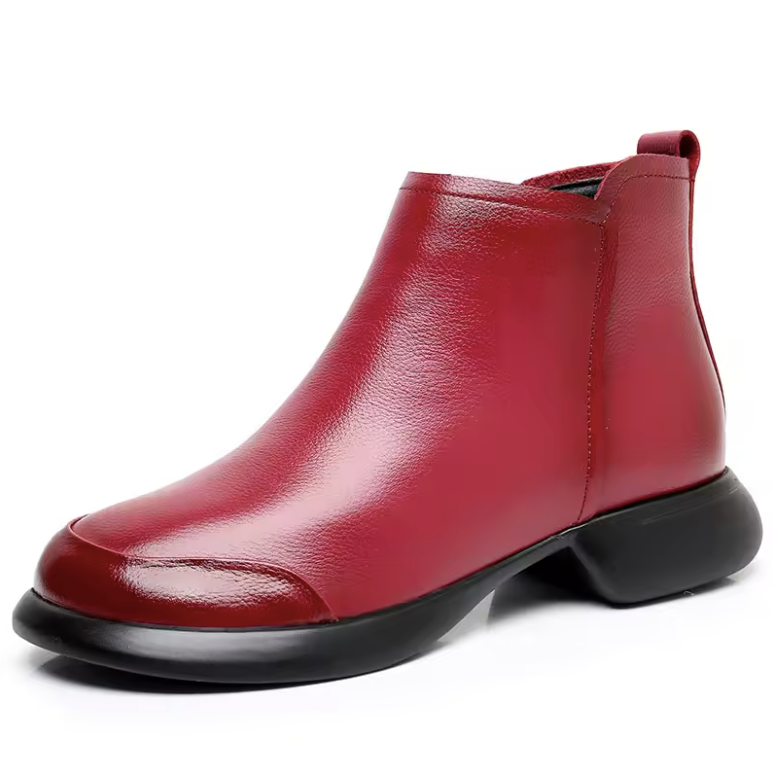 leather ankle boots color red size 7 for women