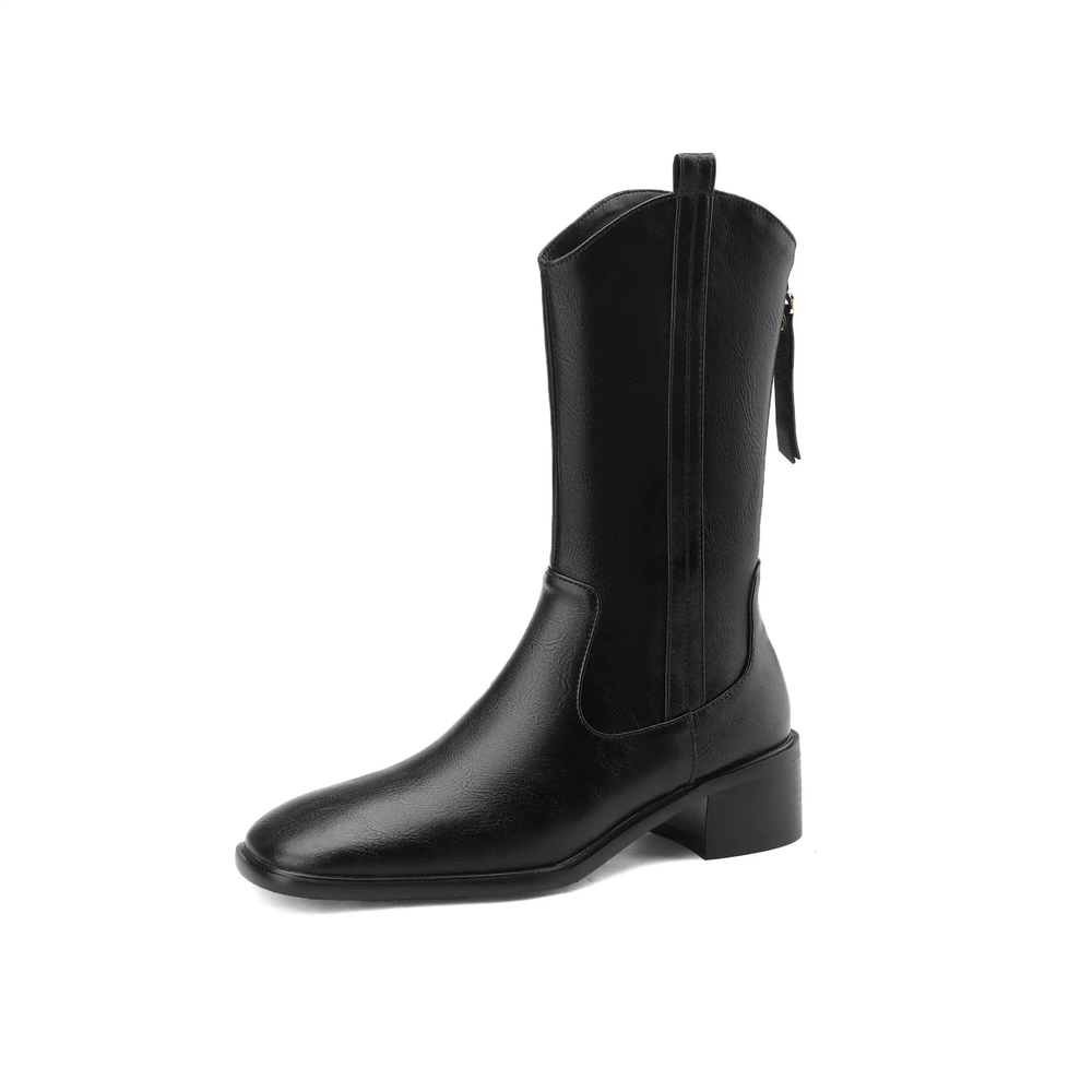 leather boots color black size 5 for women