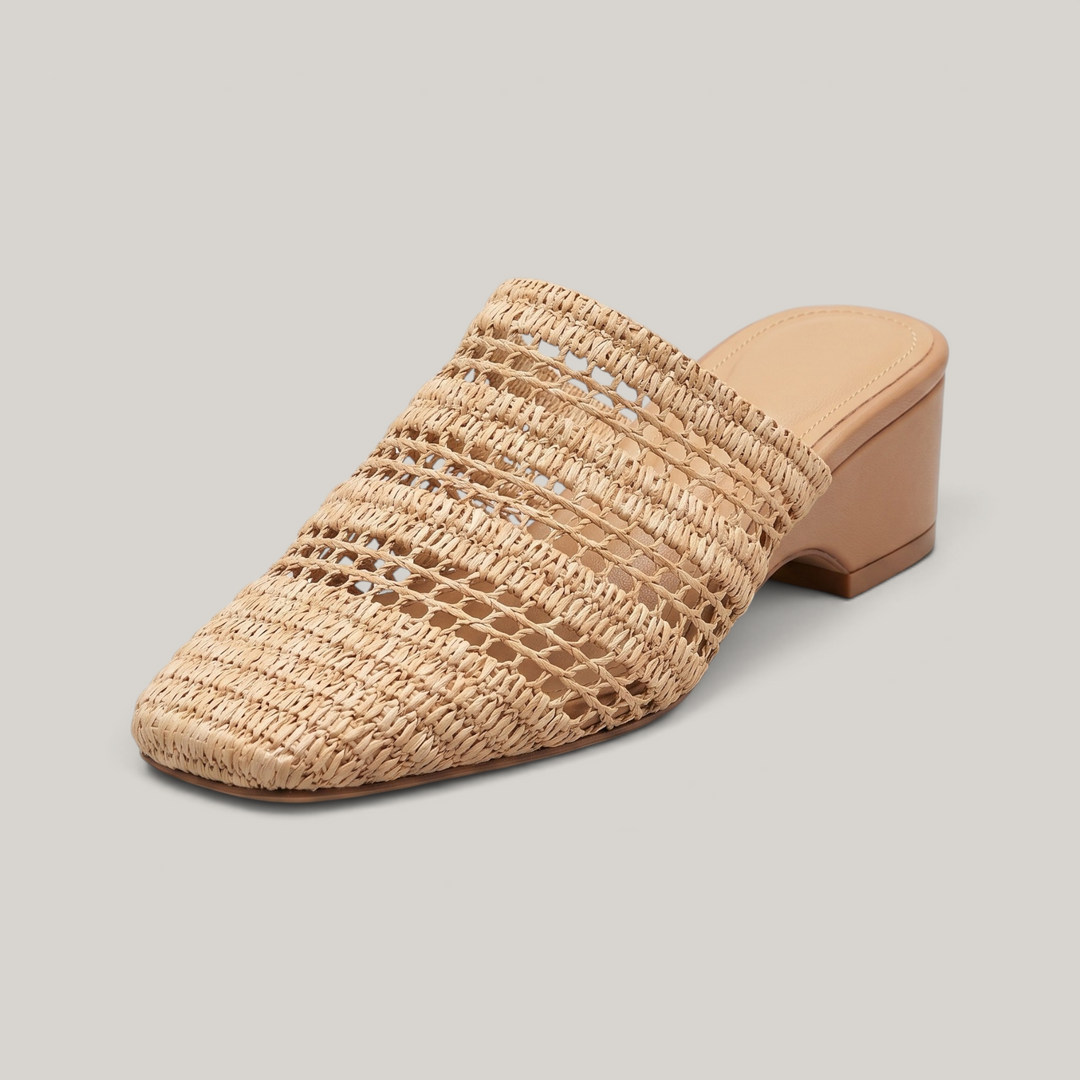 Riviera Mule in Sable Naturel | Natural Raffia Woven Square Toe