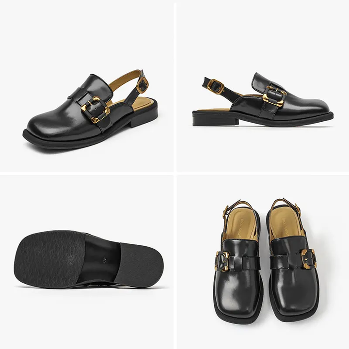 leather sandals color black size 6 for women