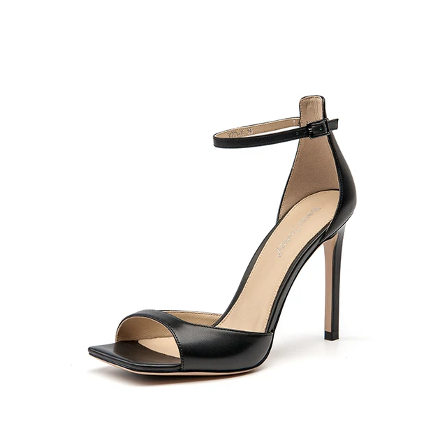 leather sandals color black size 6 for women
