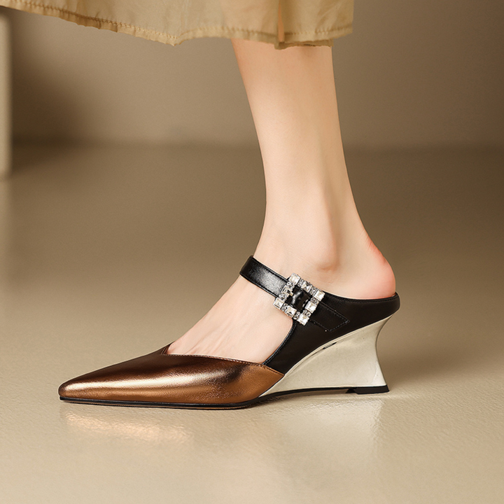 wedge heel mules color bronze size 9 for women