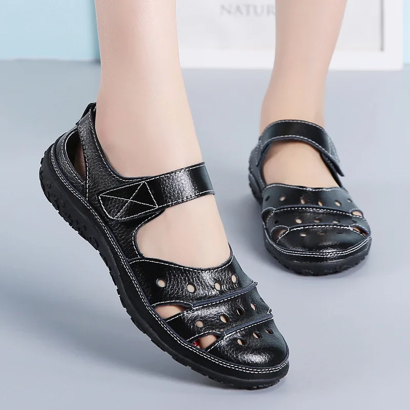 hook &amp; loop sandals color black size 6 for women