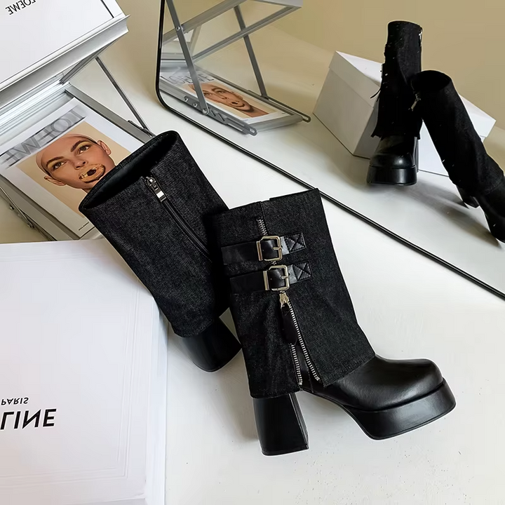 leather boots color black size 6.5 for women