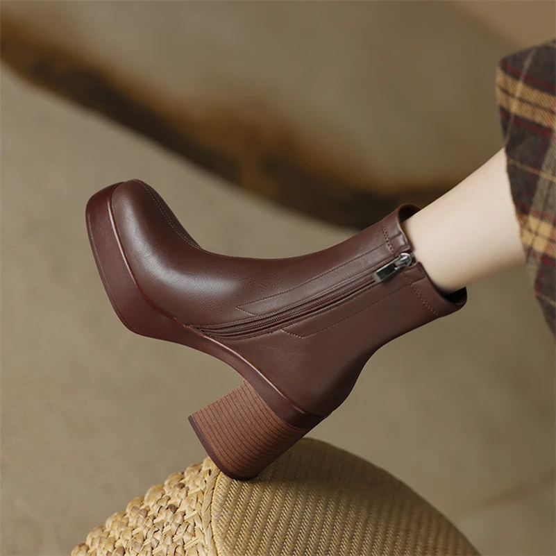 square high heels platform boots color brown size 5.5 for women
