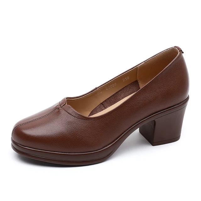 leather pumps shoes color brown size 5 for women