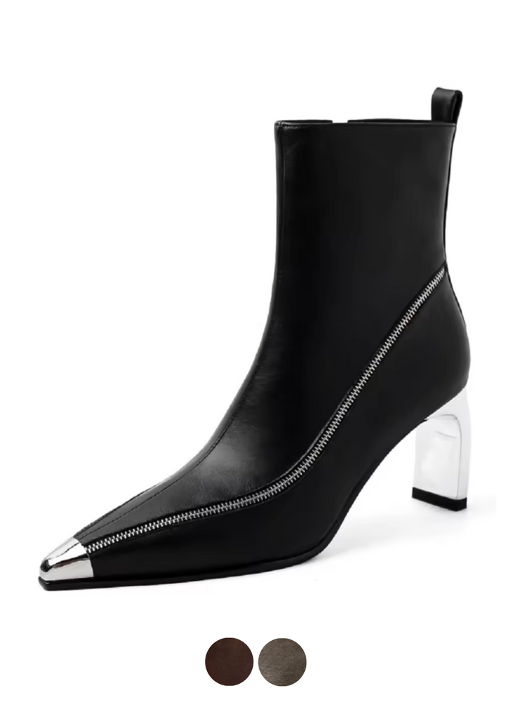 USS Shoes Sonia Leather Pointed Toe Zipper Ankle Boots