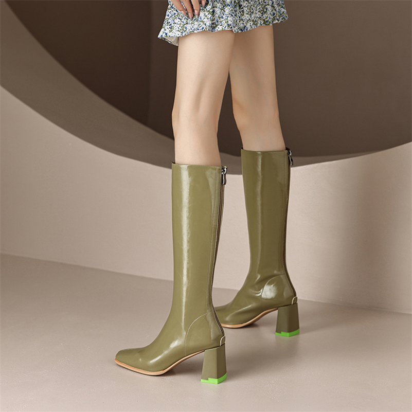 leather boots color green size 6 for women