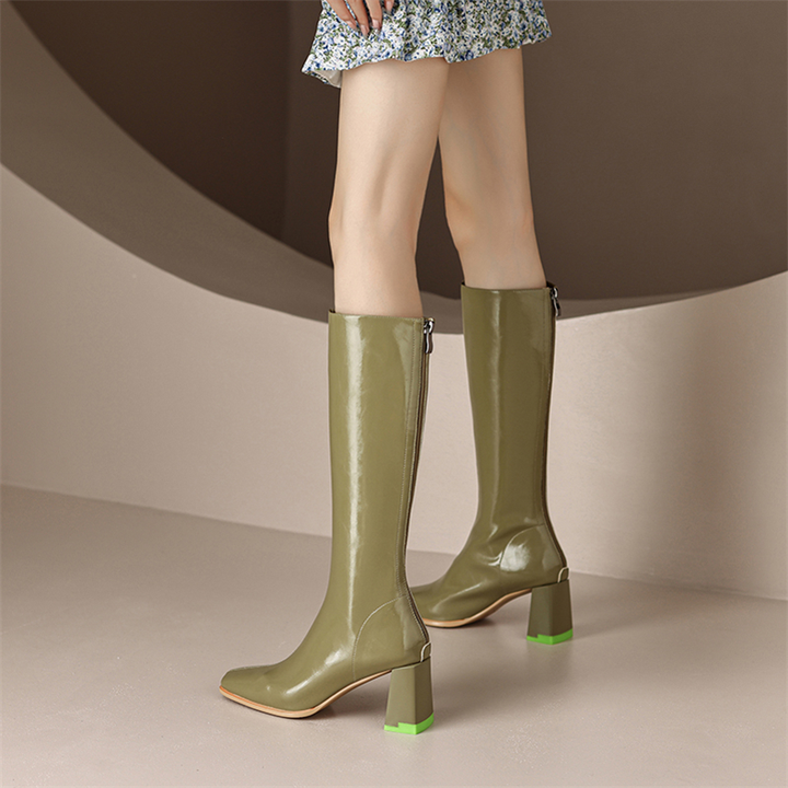 leather boots color green size 6 for women