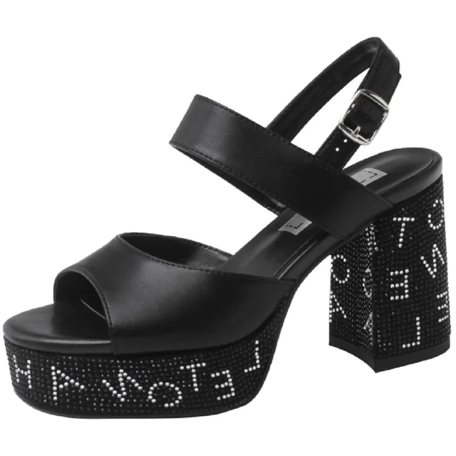 leather sandals color black size 7 for women