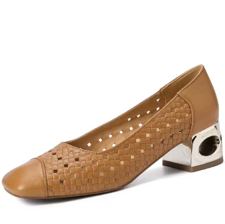 leather pumps color caramel size 5 for women
