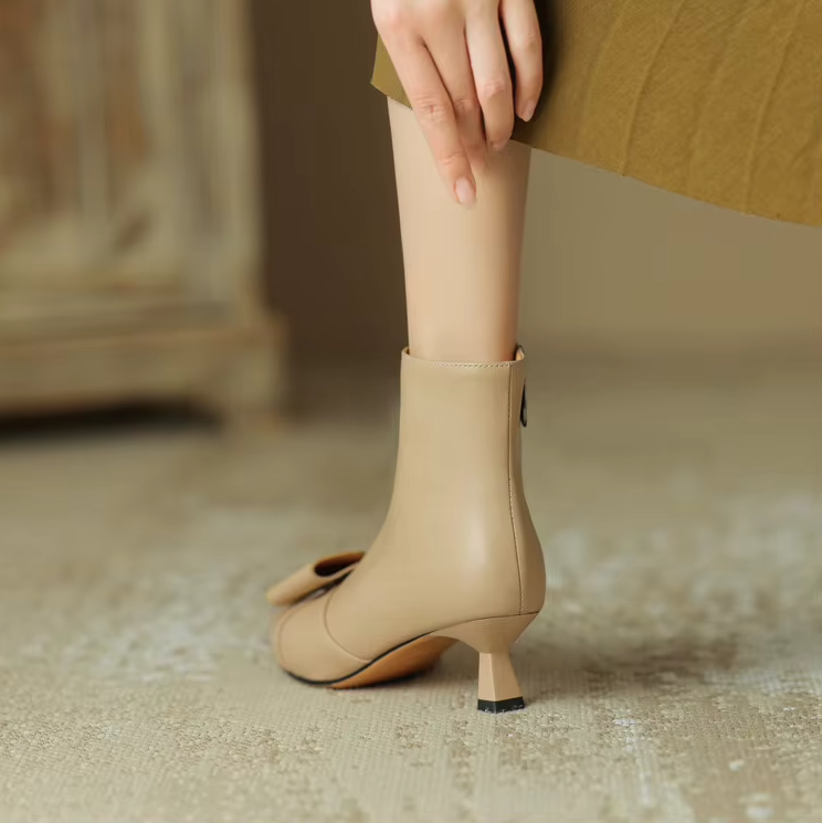 heel kitten boots color beige size 6.5 for women