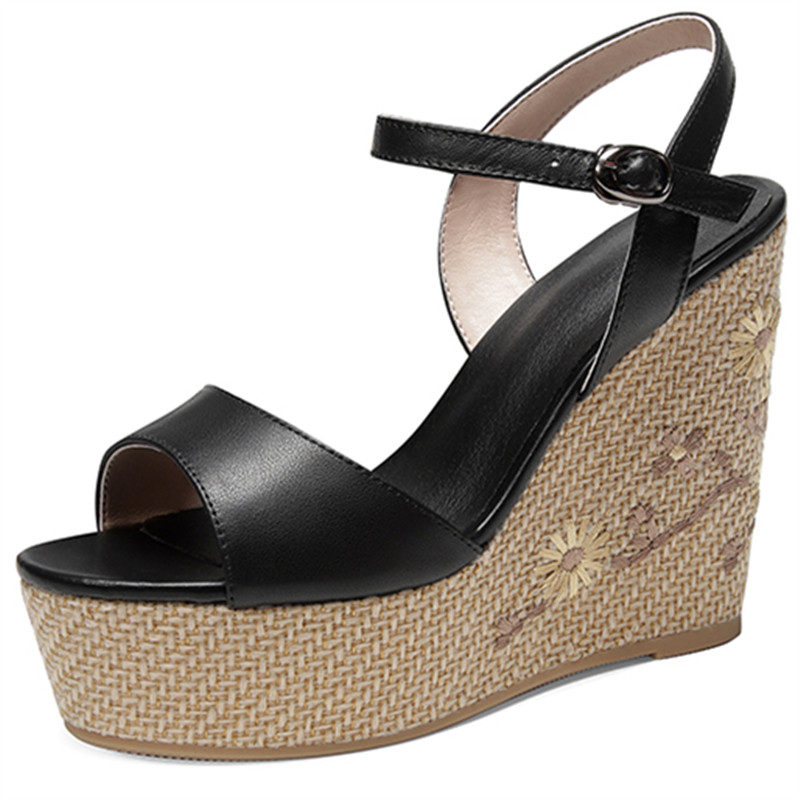 sandals with wedges color black size 6 for women