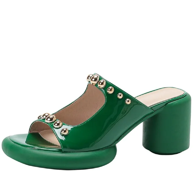 leather sandals color green size 5 for women