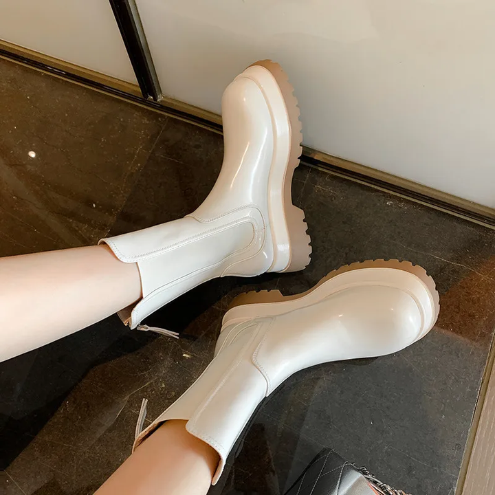 round toe boots color beige size 7 for women