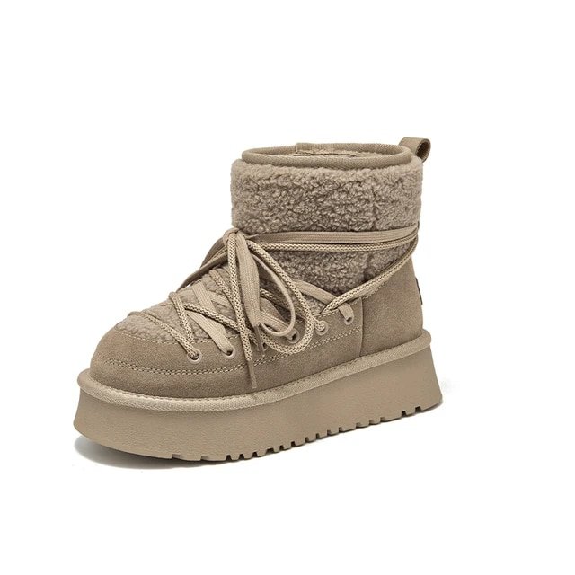 round toe winter boots color apricot size 5 for women