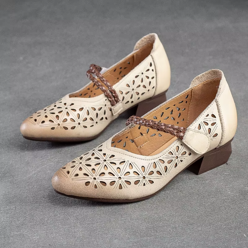 leather pumps color beige size 5 for women