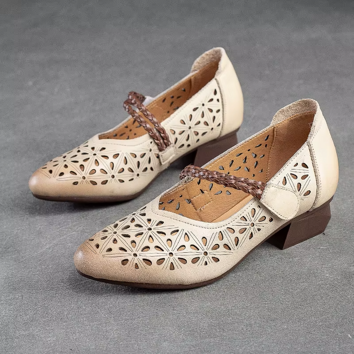leather pumps color beige size 5 for women