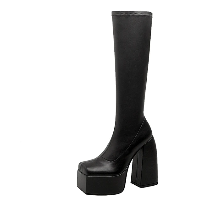 square heel boots color black size 7 for women