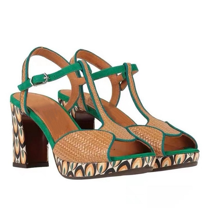 open toe leather sandals color green size 7 for women
