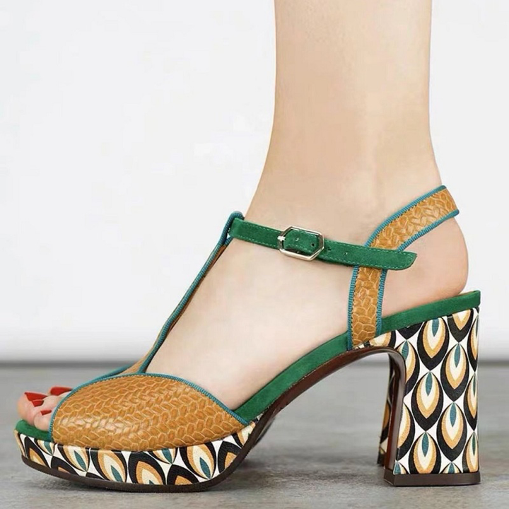 platform leather sandals color green size 8 for women