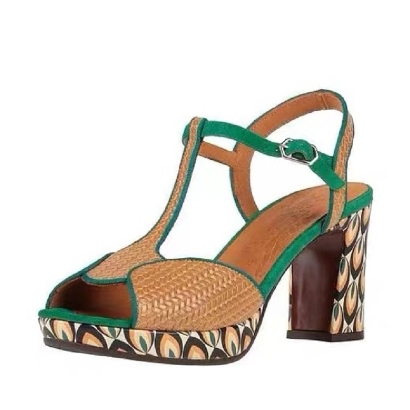 leather sandals color green size 5 for women