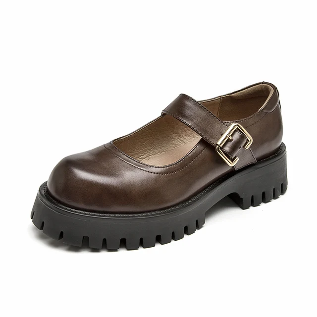 leather platform shoes color coffee shoes size 6.5 for women