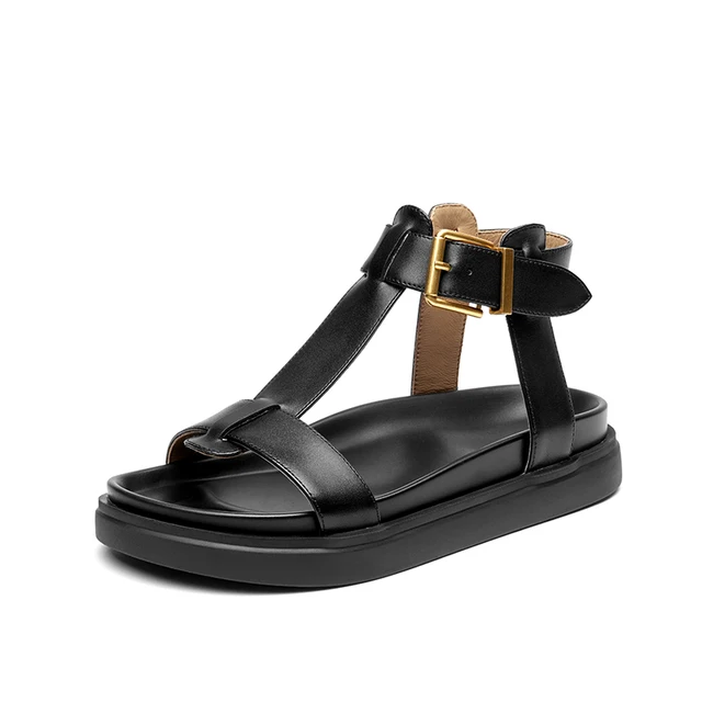 leather sandals color black size 5.5 for women