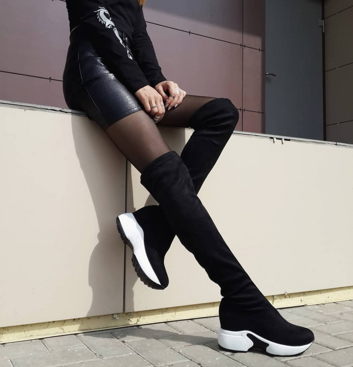 casual long boots color black size 9 for women
