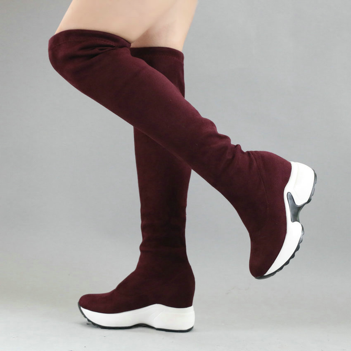 wedges heel boots color wine size 6 for women